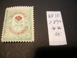 1894 HOTELPOST SCHREIBER`S RIGI-KULM HOTELS xvlll POSTFRISCH